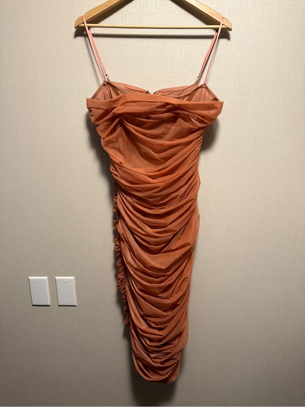 House of CB Ruched Mesh Bodycon Midi Dress L+ Dusty Rose Cocktail